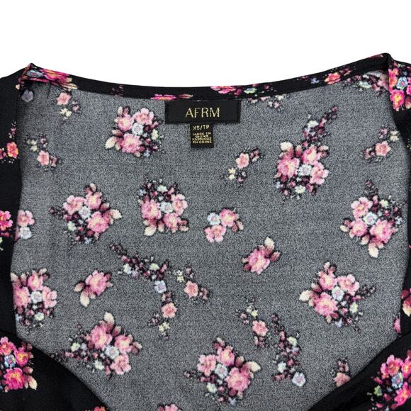 AFRM Hart Floral Print Cut-Out Peplum Top In Noir Blush Floral Sz XS - Picture 3 of 5